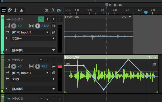 パンを弄るためのツマミとエンベロープ
