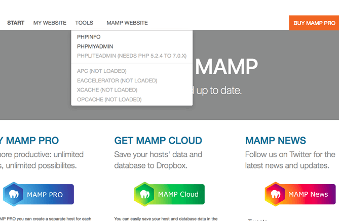 勝手に開いたページにあるphpMyAdminへのリンク